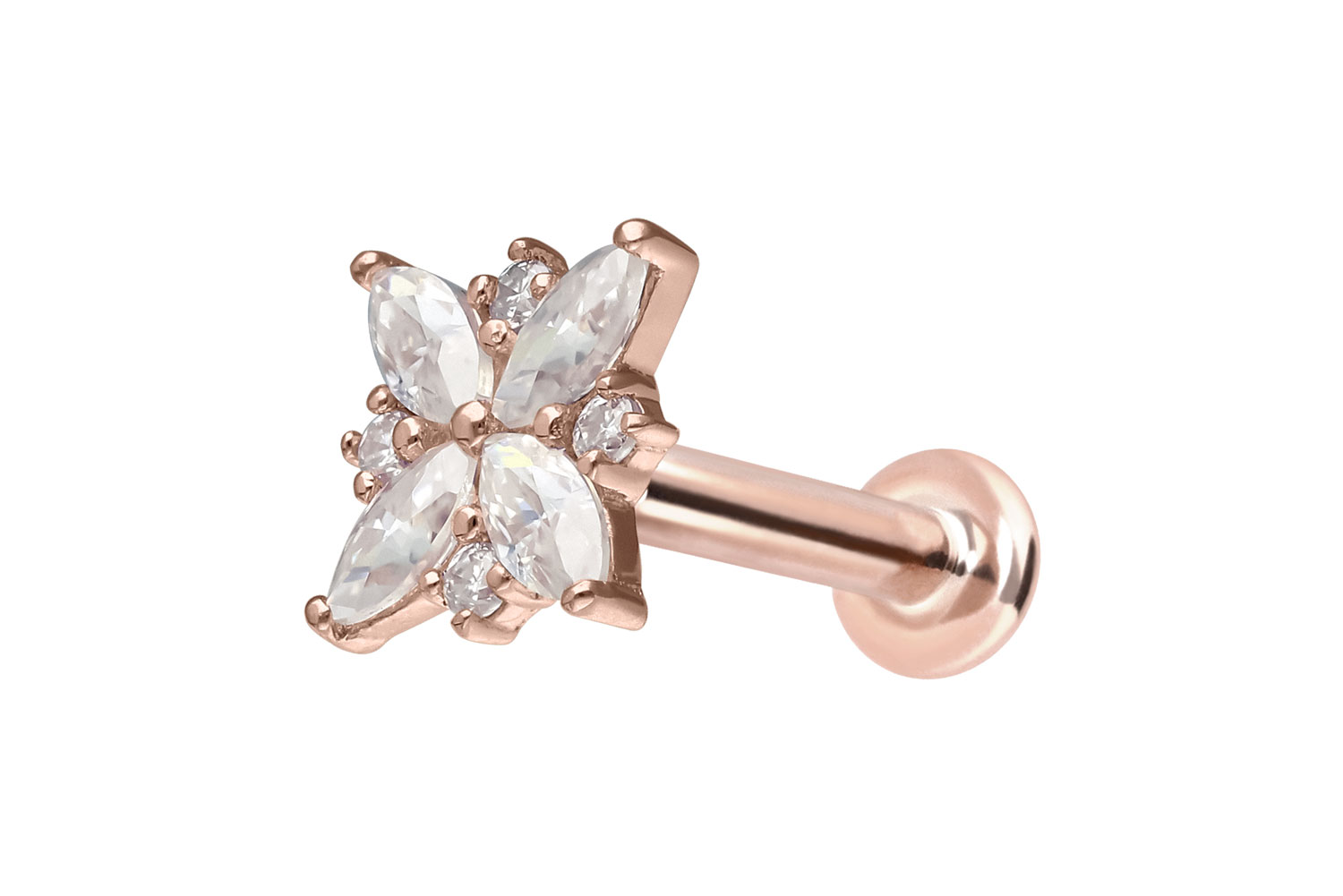 14 Karat Gold Labret Piercing mit Innengewinde MOISSANIT-BLUME
